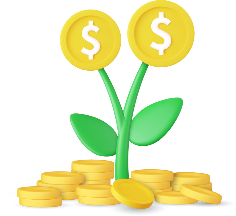 3d money tree plant with coin